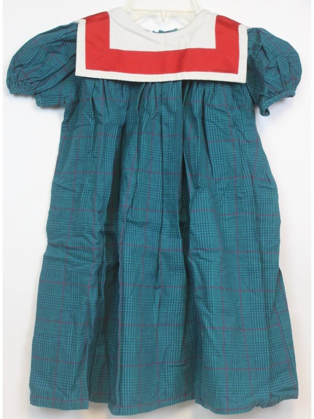 Vtg 90s Mondays Child Green Teal Dress Bib Collar sz 3T Plaid Paper Tag
